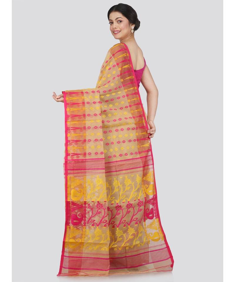 Pinkloom Women'S Beige Hand Woven Jamdani-Sarees Without Blouse