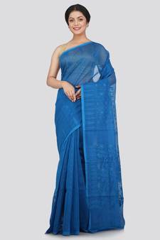 Pinkloom Women'S Blue Hand Woven Jamdani-Sarees Without Blouse