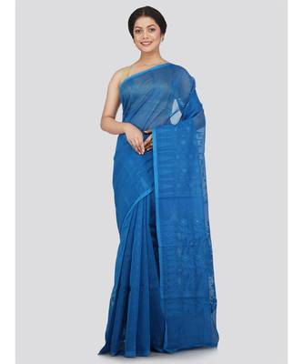 Pinkloom Women'S Blue Hand Woven Jamdani-Sarees Without Blouse 1
