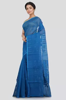 Pinkloom Women'S Blue Hand Woven Jamdani-Sarees Without Blouse