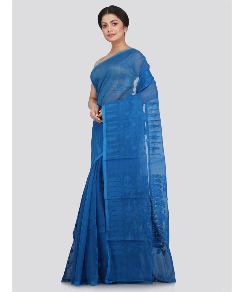Pinkloom Women'S Blue Hand Woven Jamdani-Sarees Without Blouse