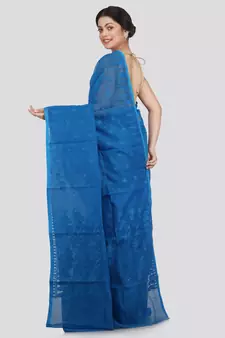 Pinkloom Women'S Blue Hand Woven Jamdani-Sarees Without Blouse