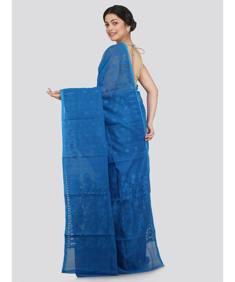Pinkloom Women'S Blue Hand Woven Jamdani-Sarees Without Blouse