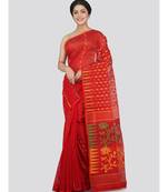 Pinkloom Women'S Red Hand Woven Jamdani-Sarees Without Blouse