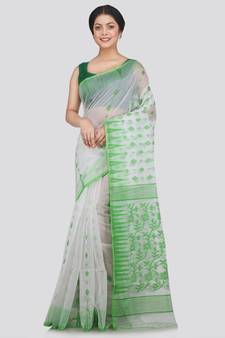 Pinkloom Women'S White Hand Woven Jamdani-Sarees Without Blouse
