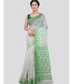 Pinkloom Women'S White Hand Woven Jamdani-Sarees Without Blouse