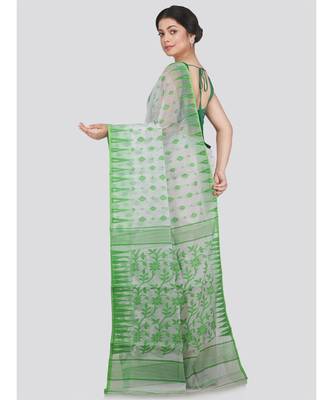 Pinkloom Women'S White Hand Woven Jamdani-Sarees Without Blouse 3