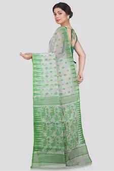 Pinkloom Women'S White Hand Woven Jamdani-Sarees Without Blouse