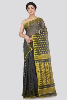 Pinkloom Women'S Grey Hand Woven Jamdani-Sarees Without Blouse