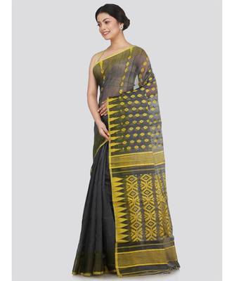 Pinkloom Women'S Grey Hand Woven Jamdani-Sarees Without Blouse 2