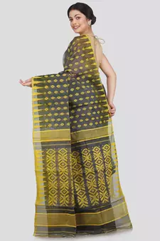 Pinkloom Women'S Grey Hand Woven Jamdani-Sarees Without Blouse