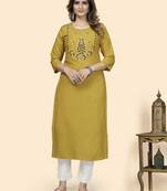 Vbuyz Women'S Hand Work Straight Viscose Yellow Stitched Kurta