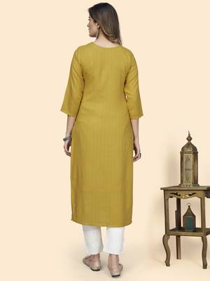 Vbuyz Women'S Hand Work Straight Viscose Yellow Stitched Kurta 3