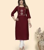 Vbuyz Women'S Hand Work Straight Viscose Red Stitched Kurta