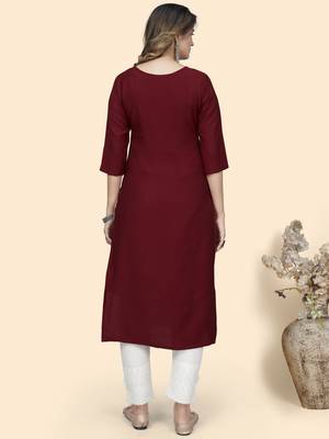Vbuyz Women'S Hand Work Straight Viscose Red Stitched Kurta 3