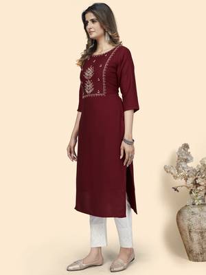 Vbuyz Women'S Hand Work Straight Viscose Red Stitched Kurta 4