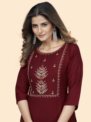 Vbuyz Women'S Hand Work Straight Viscose Red Stitched Kurta 6