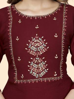 Vbuyz Women'S Hand Work Straight Viscose Red Stitched Kurta 7