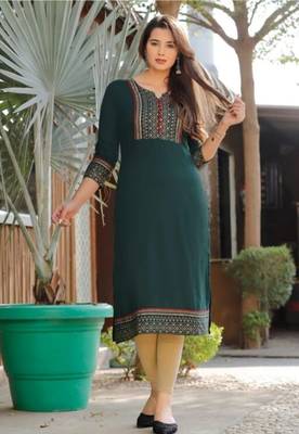 GREEN printed rayon kurtas-and-kurtis 1