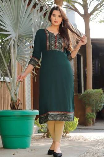 G COLLECTION GREEN printed rayon kurtas-and-kurtis