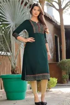 GREEN printed rayon kurtas-and-kurtis