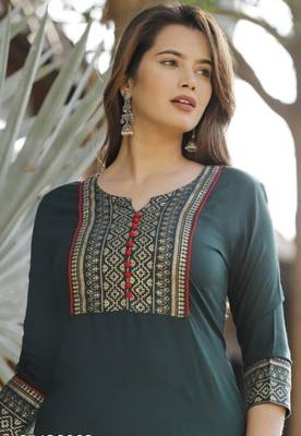 GREEN printed rayon kurtas-and-kurtis 4