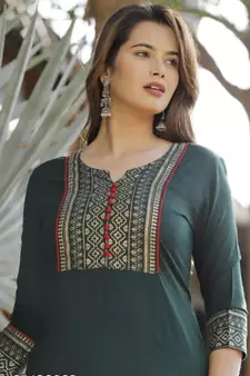 GREEN printed rayon kurtas-and-kurtis
