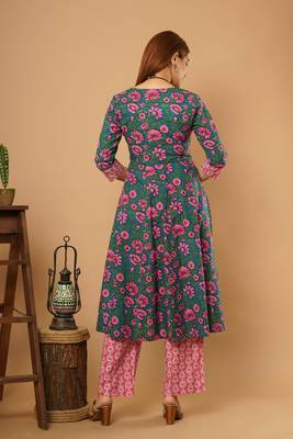Teal-green printed cotton cotton-kurtis 3