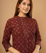 Maroon embroidered cotton cotton-kurtis