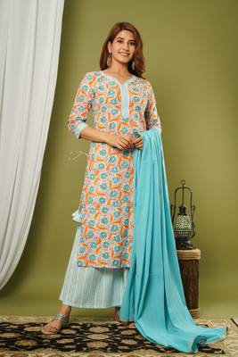 Sky-blue printed cotton cotton-kurtis 2
