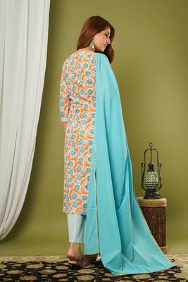 Sky-blue printed cotton cotton-kurtis 3