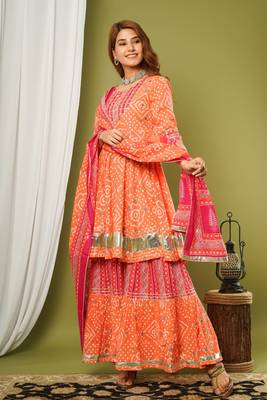Peach printed cotton cotton-kurtis 1