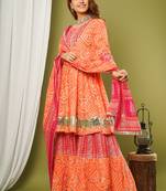 Peach printed cotton cotton-kurtis