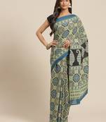Olive printed cotton saree with blouse