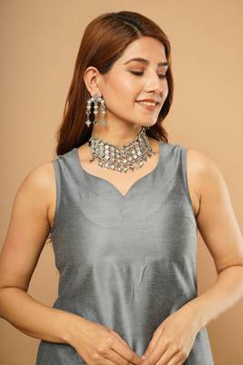 Grey embroidered silk silk-kurtis 1