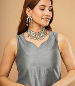 Grey embroidered silk silk-kurtis