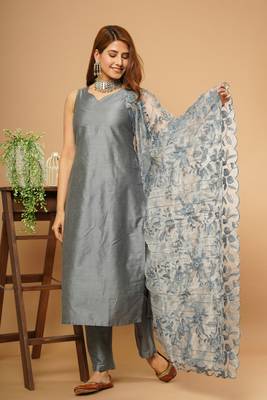 Grey embroidered silk silk-kurtis 2