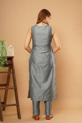 Grey embroidered silk silk-kurtis 3