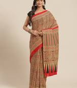 Red printed cotton saree with blouse