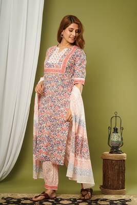 Peach printed cotton cotton-kurtis 1
