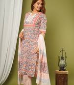 Peach printed cotton cotton-kurtis