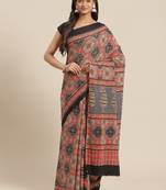 Olive printed cotton saree with blouse