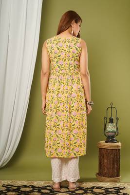 Yellow printed cotton cotton-kurtis 3