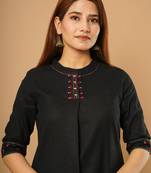 Black embroidered cotton cotton-kurtis
