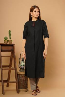 Black embroidered cotton cotton-kurtis 2