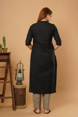 Black embroidered cotton cotton-kurtis 3