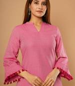 Pink plain cotton poly cotton-kurtis
