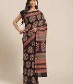 Black printed cotton saree with blouse