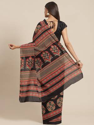 Black printed cotton saree with blouse 2