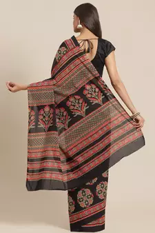 Black printed cotton saree with blouse